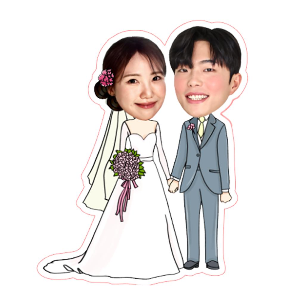 부케를 든 신랑신부 포토스티커 디자인 예시